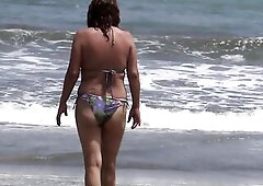 1st time I've sex with stepson on the beach and I get a large spunk flow on my unshaved snatch