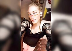 Trans slut plays with schlong and slaps her butt