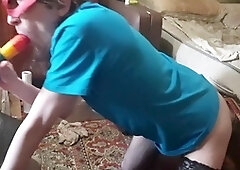 Amateur crossdresser enjoys anal dildo play in solo session