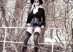 I touch myself, I finger myself, I masturbate my clit, I insert a dildo, I get wet, it flows, with my mini skirt outside in the open air, On abandoned