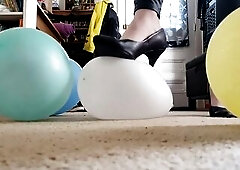 Leather Panties and Ebony Heels Balloon Bursting