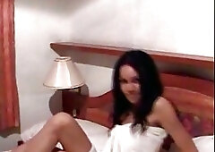 After taking a shower this ladyboy shows hairy ass and dick