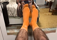 Body hair, striped socks, male tease