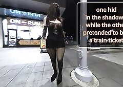 Hawt crossdresser flashing breasts on street