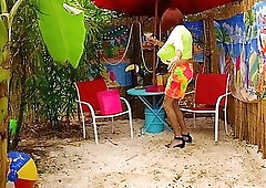 BEACH GURL 8 - Crossdresser CD Milk on Big Tits Motel Bar