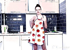 Displaying my bushy muff while in the kitchen