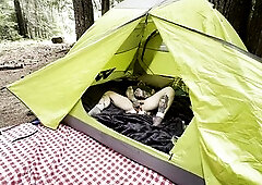 Caught Masturbating in the Woods!! Butch Playgirl Rubs Vagina in tent, VOYUER/EXHIBITION-FTM,TOMBOY,DYKE
