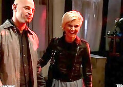 Kinky pair Chloe Camilla and Patrick Rouge visit Red Light District and there they are screw with large knob golden-haired transsexual gal Danni Danie