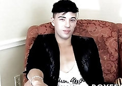 Adorable young gay masturbates and cums