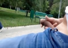 Amateur compilation of dude jerking off his dick in the park