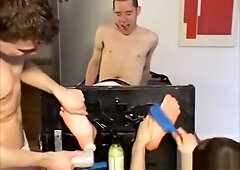 Bound gay twink tickled all over his body and yummy feet