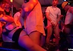 Several filthy chicks gets in time with dudes right on the dance floor