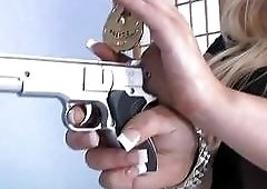 Busty blonde TS cop arrests and fucks poor white dude