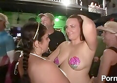 Plus-size clubbing lesbian flaunts her natural curves in a public flash