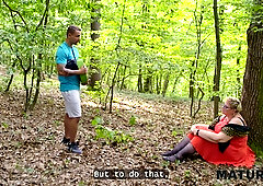 MATURE4K. Kinky mature giantess Diana loves pet play in stockings with 2 strangers in public