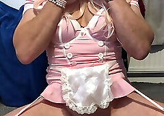 Sissy cums in her cage riding a big dildo