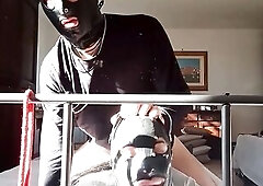 thirty minutes slavery screwing and sucking on miniskirt, hose and high heels, with cum on titties