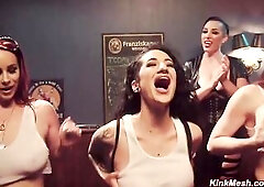 In different scenes group of dominant lesbians Daisy Ducati and Mona Wales and Lorelei Lee and Cherry Torn and others anal gang bang fuck in the basem