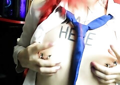 Got lascivious and screwed herself with a sextoy on a chair