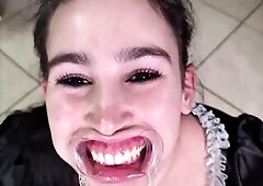 French maid tries to gulp her own void urine throughout lip retractor - laughable fail