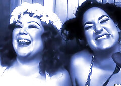 Two heavy dominas strapon-fucking their slave