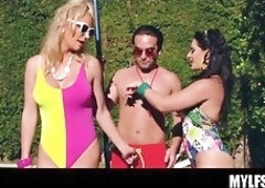 Trio horny mummies poolside pick up poolboy for 3 way