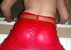 Butt dance and cute cumshots onto my hawt red leather panties ????????????