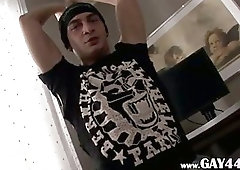 Horny guy jerkingoff off his huge balls