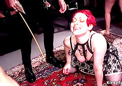 Mistress Fisting Slave At Group Party - Aiden Starr