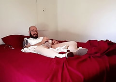 Stroking my Cock, in Wife's Wedding Dress