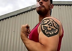 Straight Jock Smoking And Flexing