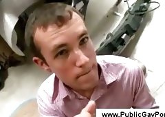 Hot mechanics stroking eachothers dick