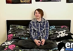 Emo twink Jack Halliwell stroking his cock on his emo bed