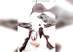 Non-binary ts crossdressing sissy femboy trap in chastity cage does cbt and flaccid spunk flow by beating its large balls with a bbc sex tool, jerking