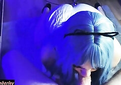 Prone Bone Screw and Creampie for Cute Teen with Blue Hair