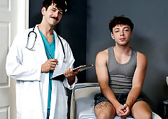 Doctor sucks young cock during perverted check up