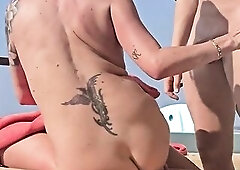 mother I'd like to fuck gets drilled doggy position and her booty is overspread in cum for everybody watching from the beach