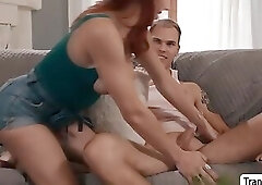 Redhead busty TS Ariel Demure ass fucked by STUD