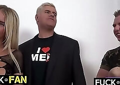 Two Blonde Bombshells Kiss Sensually As Chad's Massive Cock Throbs!