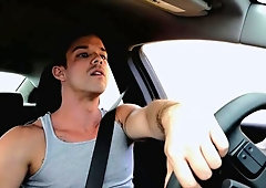 Gay studs Blake Ryder and Nic Sahara fuck on the road