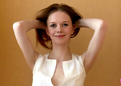 Slender college girl teases with bare nipples and clit in private dorm reveal
