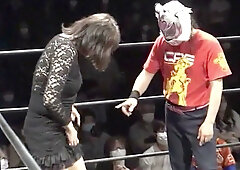 Japanese striptease wrestling match with stockings and small-titted performers