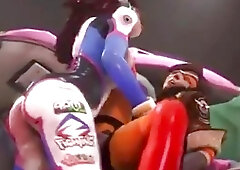 Overwatch futanari Dva impaling Tracer balls deep on her cock