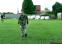 Uk army lad in shower takes facial after anal