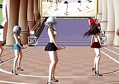 Hypnotic babes dance around while wanking their hard shemale dicks