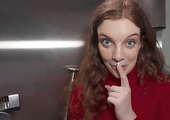 Facial for a redhead with blue eyes after POV fucking