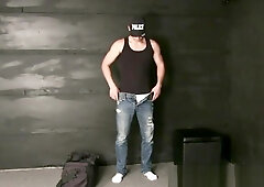 HUSG Rico 1 l exhibitionist officer toying himself with a straight face
