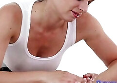 STUD INADVERTENTLY CUMS ON HIS OWN FACE! ANGELS LICK IT OFF - FULL SCENE - Massage Rooms