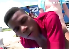 Black gang dude assfucked and facialized by white guy