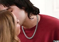 Curvy stepmom MILF lets her big cock stepson fuck her anal